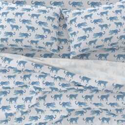 Exotic Animal Sheets - Leopard Parade Blue White By Danika_Herrick Jungle Safari Big Cats Cotton Sateen Sheet Set Bedding Spoonflower - thumbnail 3