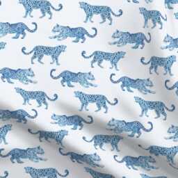 Exotic Animal Sheets - Leopard Parade Blue White By Danika_Herrick Jungle Safari Big Cats Cotton Sateen Sheet Set Bedding Spoonflower - thumbnail 4