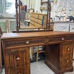 Vintage Old Charm Linenfold Dressing Table With Mirror Restored - thumbnail 2