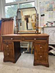 Vintage Old Charm Linenfold Dressing Table With Mirror Restored