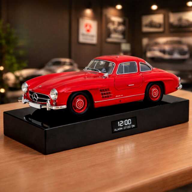 Mercedes 300 Sl Alarm Clock - Realistic Engine Sound, Working Headlights, Handmade, Car Enthusiast Gift - image 1