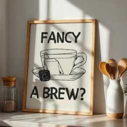 Fancy A Brew Coffee Kitchen Print, Black & White Art, Hand Drawn Print , Cool Poster, Gift For Lover - thumbnail 3