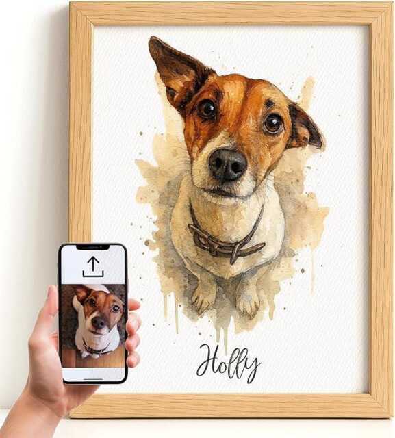 Watercolour Effect Pet Portrait From Any Photo Gift For Animal Lovers, Memorial Gift, Birthday Framed Or Print Only - image 1