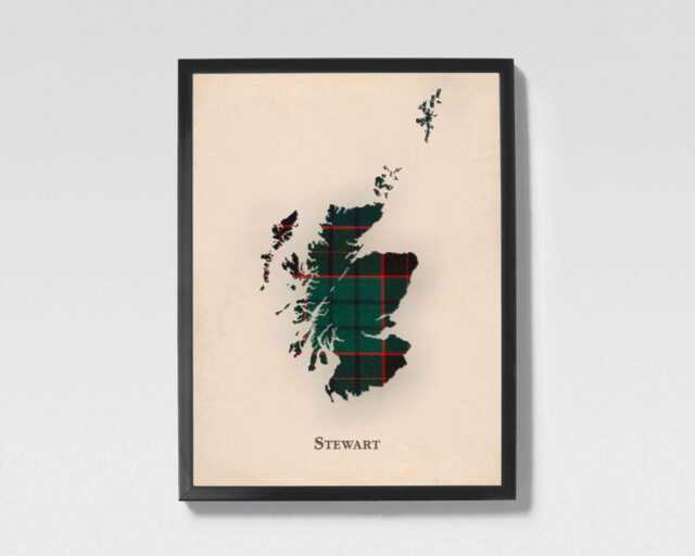Clan Stewart Old Sett Scottish Tartan Map - Of Scotland Family Wall Decor, Ready To Hang - image 1