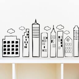 Small Whimsical City Skyline Wall Decal - Kids Room Vinyl Art - thumbnail 2