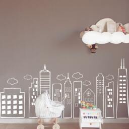 Small Whimsical City Skyline Wall Decal - Kids Room Vinyl Art - thumbnail 1