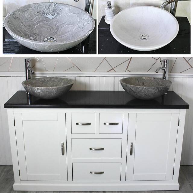 Bathroom Vanity Unit - White Painted With Black Quartz Top & Stone Bowl Options 603Pbqsbc - image 1