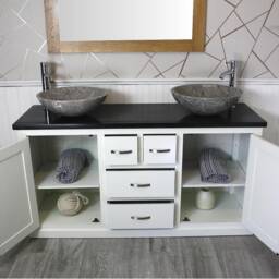 Bathroom Vanity Unit - White Painted With Black Quartz Top & Stone Bowl Options 603Pbqsbc - thumbnail 2
