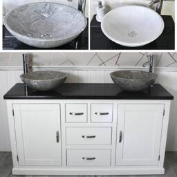 Bathroom Vanity Unit - White Painted With Black Quartz Top & Stone Bowl Options 603Pbqsbc