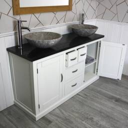 Bathroom Vanity Unit - White Painted With Black Quartz Top & Stone Bowl Options 603Pbqsbc - thumbnail 3