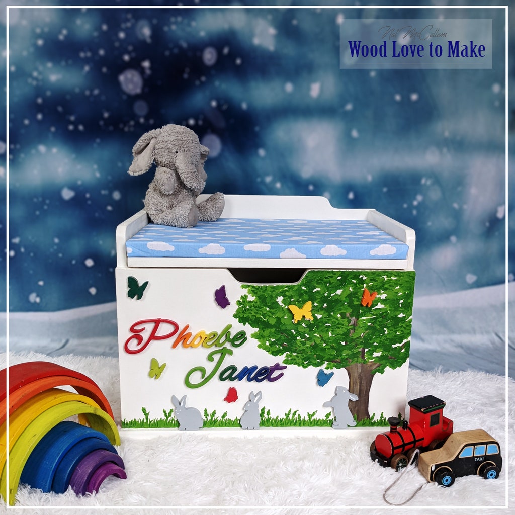 Woodland Personalised Toy Box Storage With Cushion Seat Extra