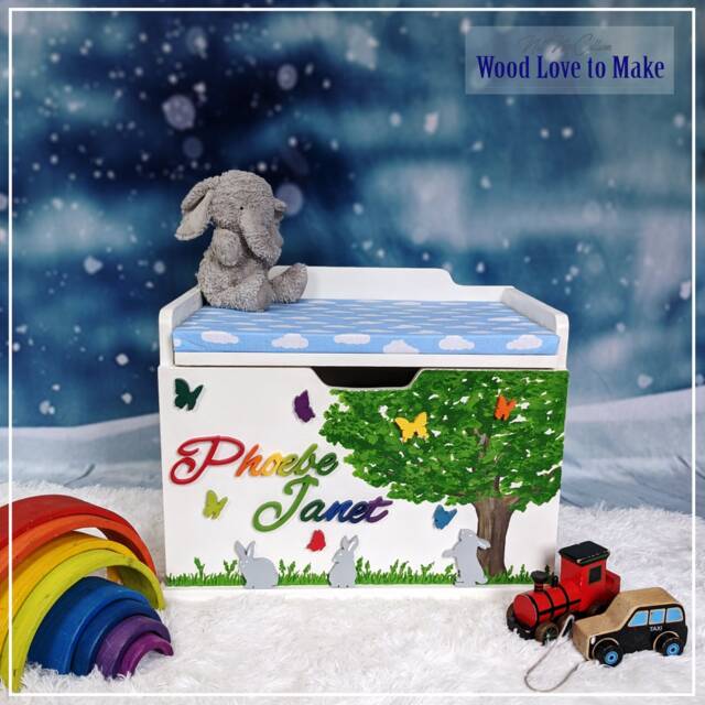 Woodland Personalised Toy Box Storage With Cushion Seat Extra