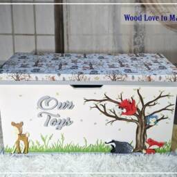 Woodland Personalised Toy Box - Storage With Cushion Seat Extra Large Toybox Animal Chest - thumbnail 2