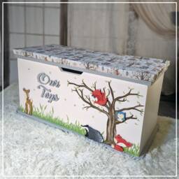 Woodland Personalised Toy Box - Storage With Cushion Seat Extra Large Toybox Animal Chest - thumbnail 1