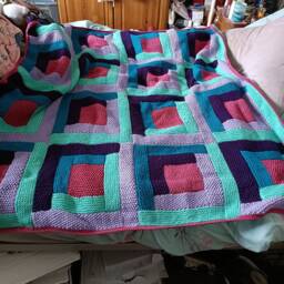 Retro Throw Blanket Hand-Knitted, Multi-Color Squares - thumbnail 2