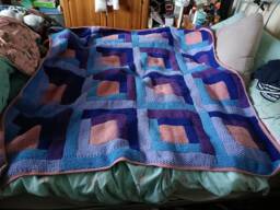 Retro Throw Blanket Hand-Knitted, Multi-Color Squares - thumbnail 1
