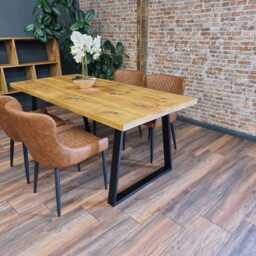 Barton Tp Rustic Wood Dining Table - Industrial Trapezium Steel Legs Handmade Natural Cozy & Modern Cotswold - thumbnail 2