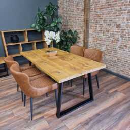 Barton Tp Rustic Wood Dining Table - Industrial Trapezium Steel Legs Handmade Natural Cozy & Modern Cotswold - thumbnail 3
