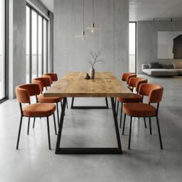 Barton Tp Rustic Wood Dining Table - Industrial Trapezium Steel Legs Handmade Natural Cozy & Modern Cotswold