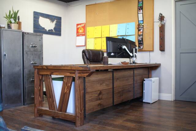 Solid Wood Barn Door Desk, Rustic Farmhouse Industrial Office Furniture - image 1