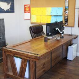 Solid Wood Barn Door Desk, Rustic Farmhouse Industrial Office Furniture - thumbnail 3