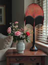 Handmade Burgundy Red Paisley Fabric Dome Lampshades Black Fringe, Tassel Trim, British Handcrafted