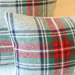 Red & Green Stewart Plaid Wool Pillow Cover, Gray Cover - Ready To Ship - thumbnail 2