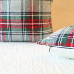 Red & Green Stewart Plaid Wool Pillow Cover, Gray Cover - Ready To Ship - thumbnail 3