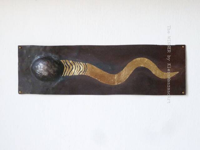 Sperm Cell Wall Relief, Corten Steel, Gold Leaf Accent, New Life, Biology, Waiting Room, Gynaecology, Parents, Kleinmanzanoart - image 1
