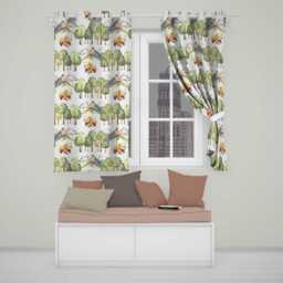 Watercolor Woodland Bears Trees Mountains Seamless Pattern Light Grey Background Readymade Eyelet Ring Top Thermal 100% Blackout Curtains