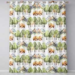 Watercolor Woodland Bears Trees Mountains Seamless Pattern Light Grey Background Readymade Eyelet Ring Top Thermal 100% Blackout Curtains - thumbnail 2