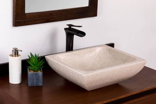 Natural Stone Vessel Bathroom Sink, Rectangular Ojinaga Marble, Vanity Sink - image 1