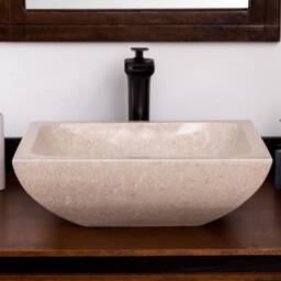 Natural Stone Vessel Bathroom Sink, Rectangular Ojinaga Marble, Vanity Sink - thumbnail 2