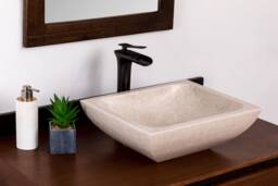 Natural Stone Vessel Bathroom Sink, Rectangular Ojinaga Marble, Vanity Sink