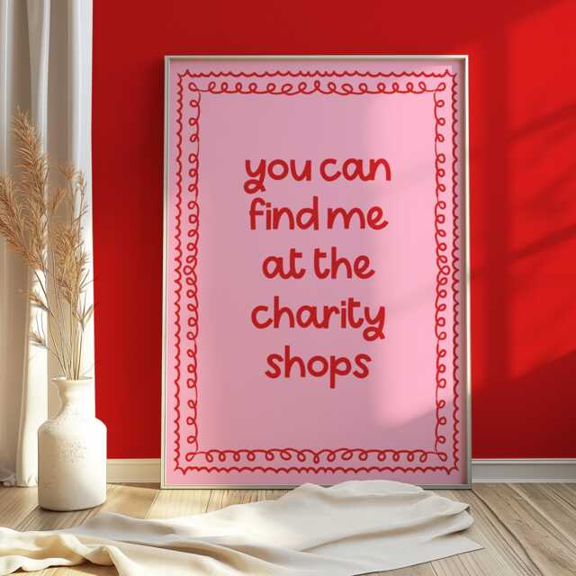 Find Me At The Charity Shops Print - Girly Thrifting Print, Shopping Pink & Red Preppy Thrift Love To - image 1