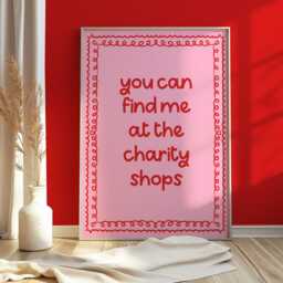 Find Me At The Charity Shops Print - Girly Thrifting Print, Shopping Pink & Red Preppy Thrift Love To - thumbnail 1