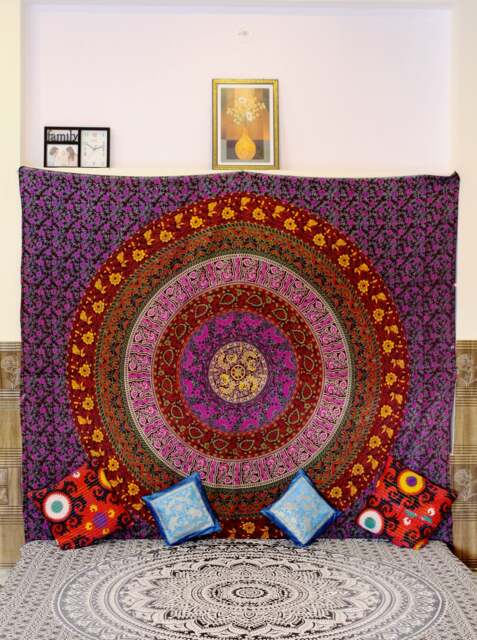 Mandala Wall Tapestry Bohemian Hippie Decor, Large Cotton Art - image 1