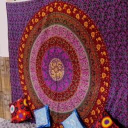 Mandala Wall Tapestry Bohemian Hippie Decor, Large Cotton Art - thumbnail 3