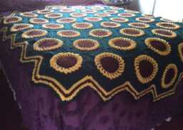 Crocheted Sunflower Afghan Handmade Bedspread Blanket