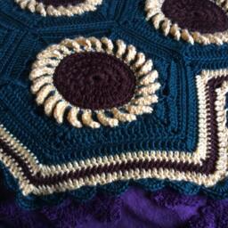 Crocheted Sunflower Afghan Handmade Bedspread Blanket - thumbnail 3
