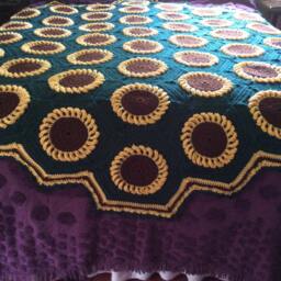 Crocheted Sunflower Afghan Handmade Bedspread Blanket - thumbnail 2