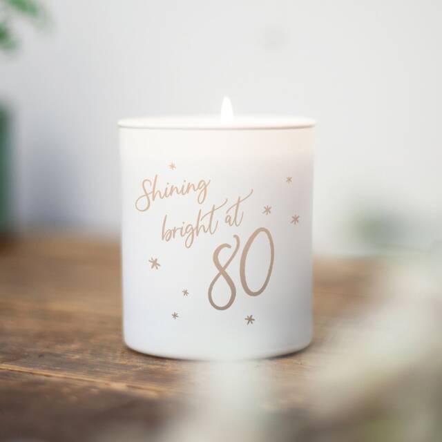 80Th Birthday Candle Gift Shining Bright Etched Glass - image 1