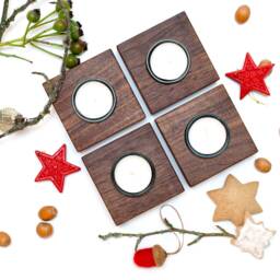 Tealight Holder Wooden Candle in Oak Or Walnut Table Decoration Wedding Party Lantern Modern Design Christmas Light Advent - thumbnail 4