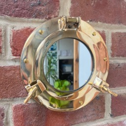 Nautical Brass Porthole Mirror - Wall Hanging Home Decor Port Hole Theme - thumbnail 1