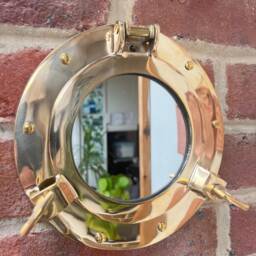 Nautical Brass Porthole Mirror - Wall Hanging Home Decor Port Hole Theme - thumbnail 2