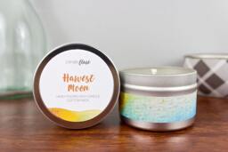 Harvest Moon Soy Candle in 4Oz Tin, Scented Candle, Wood Wick Harvest Moon Fall Tin