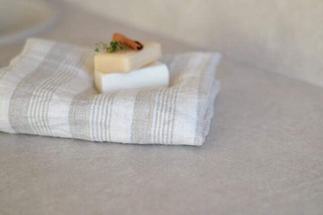 striped Natural Linen Towel White Taupe Big Bath Eco Friendly Body With Loop Rustic Washed Bathroom Sustainable Farm House - image 1
