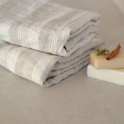 striped Natural Linen Towel White Taupe Big Bath Eco Friendly Body With Loop Rustic Washed Bathroom Sustainable Farm House - thumbnail 4