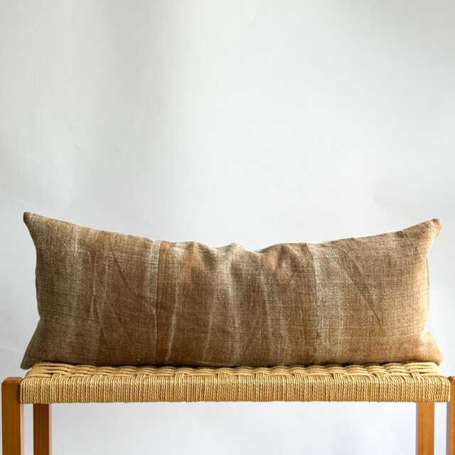 Vintage Hmong Hemp Pillow Handwoven Tribal Textile, Brown & Navy Batik - image 1