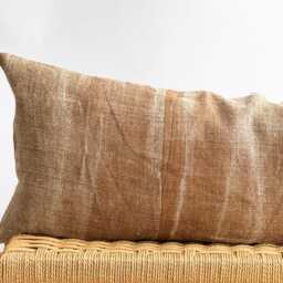Vintage Hmong Hemp Pillow Handwoven Tribal Textile, Brown & Navy Batik - thumbnail 2